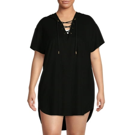 Time and Tru Women's and Women's Plus Size Lace-Up Hoodie Cover-Up