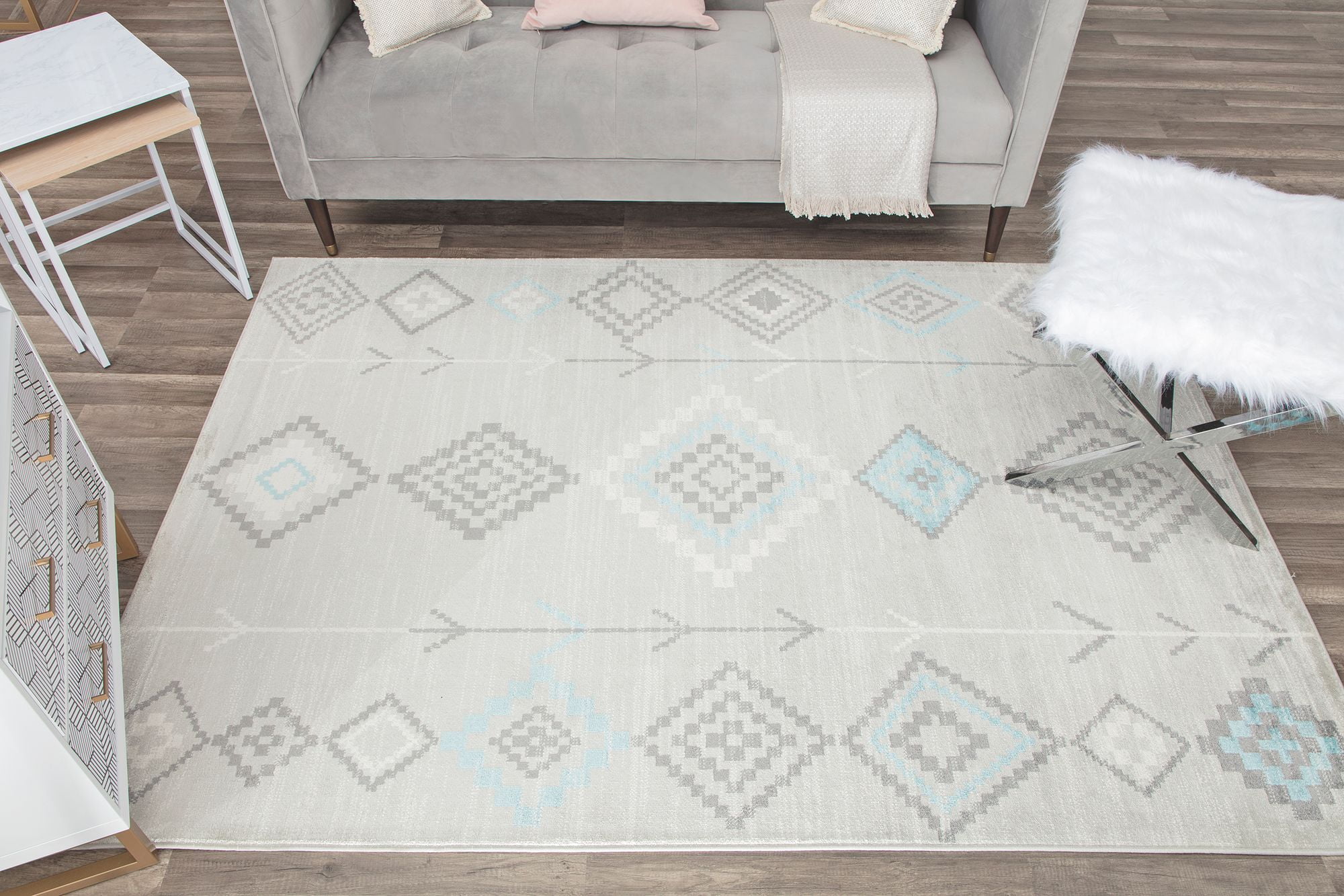 Soleil BR15K Native Turquoise Tribal Moroccan gray Area Rug, 8'9"x12'