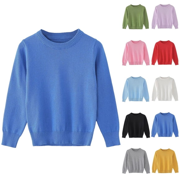 Girls And Boys Fashion Sweater Children's Clothing Boys And Girls Solid Color Sweater Pullover Knitted Sweater Round Neck Sweater Top Blue 18 Months
