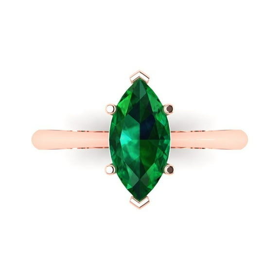 Solitaire Engagement Ring for Women - 1.5ct Simulated Emerald in 18K Rose Gold Promise Ring