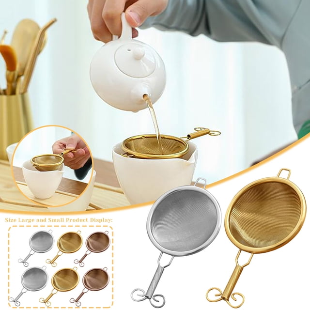 Fiudx Colador de Té de Acero Inoxidable 304, con Orificios de Filtro Densos, Diseño de Metal Duradero, Accesorio para Juego de Té, Elegante Decoración para El Hogar, Ideal para Preparar Té, Pieza Úni