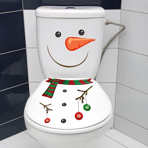 Yaayu 1Pc Christmas Snowman Toilet Sticker, Reusable Snowman and Colored Ball Wall Decal, Bathroom Wall Decor for Toilet Tank Lid, Multicolor