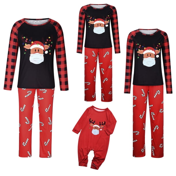 Pijamas de Navidad Para La Familia Trajes A Juego Mujeres Traje de Manga Larga Impreso Ropa de Casa Pijama Traje Top + Pantalones Traje Traje de Mamá Odeerbi ODB189478
