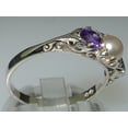 thumbnail image 5 of LBG British Made Luxury Solid 10K White Gold Natural Amethyst and Cultured Pearl Trilogy Ring, 5 of 8