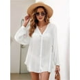 thumbnail image 2 of Button Down Swim Cover Up Shirt Long Sleeve Beach Blouse Bathing Suit Cover Ups for Women White XL, 2 of 8