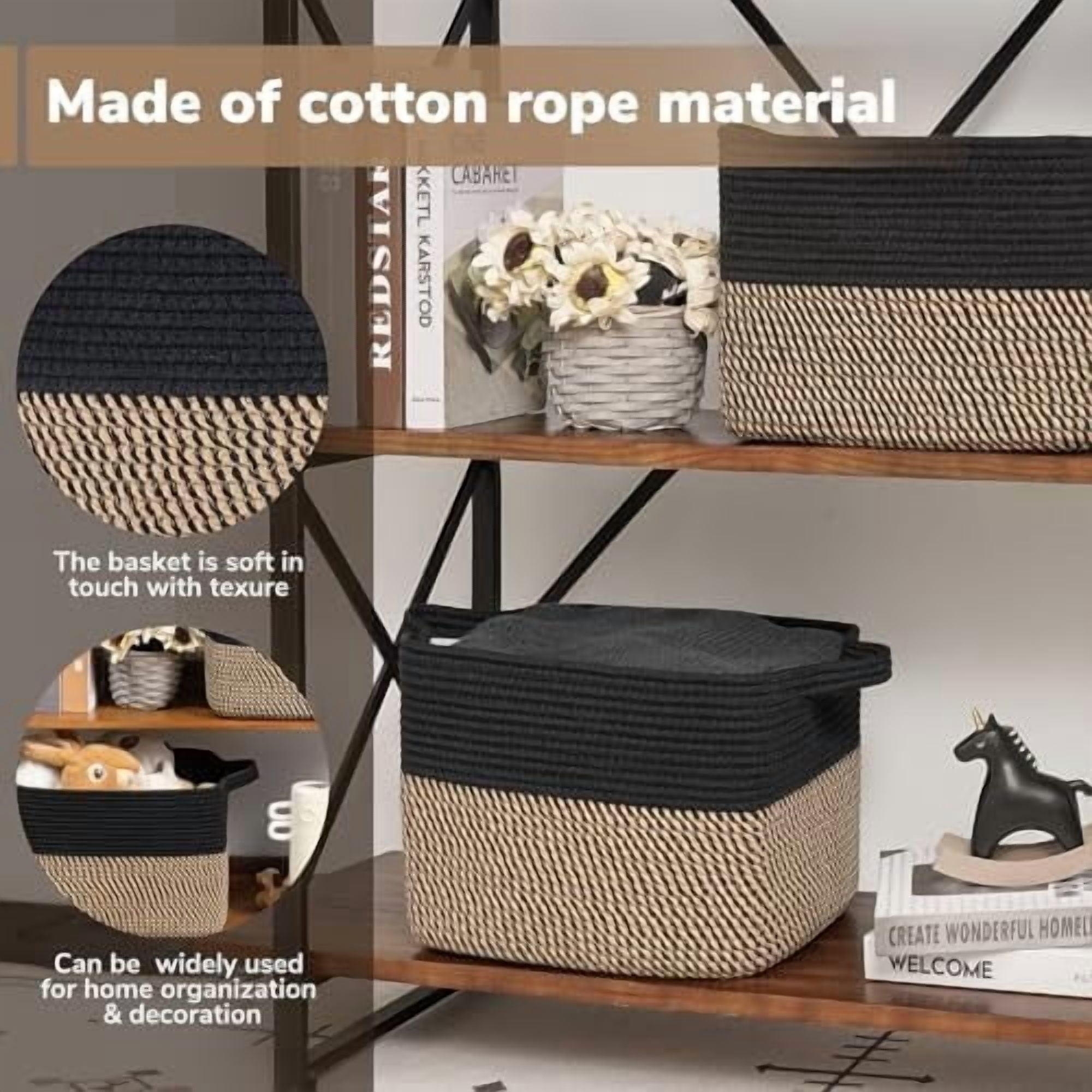 Cube Storage Bins - Towel, Book, Cloth, Shoes, Closet Shelf Woven Baskets for Office, Baby Laundry, Toys, 13''x10''x9''