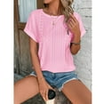 thumbnail image 4 of Womens Clothing Homenesgenics Womens Tops under $5 Women's Spring/Summer Fashion Casual Loose Round Neck Short Sleeve Women's Pink S, 4 of 6