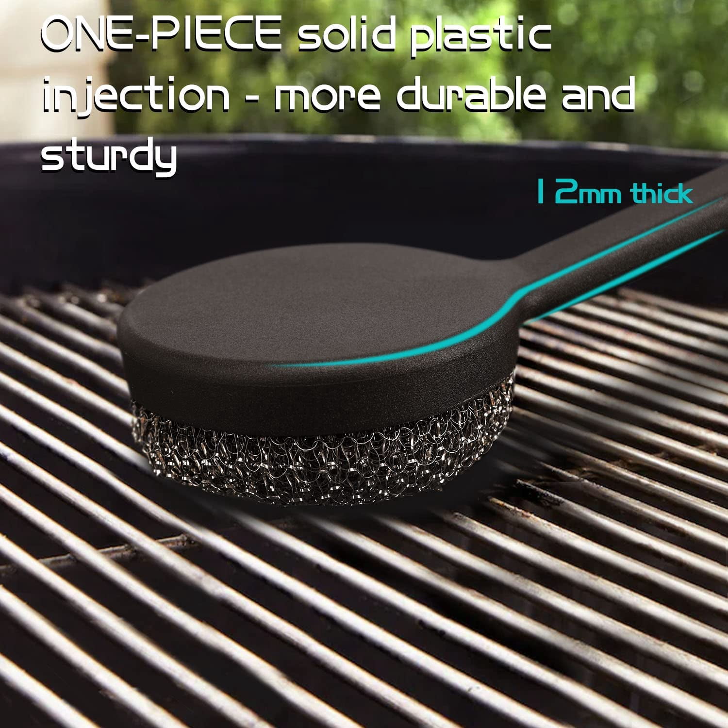 18" Long Handle Grill Brush with Replaceable Head - Safe Bristle Free Stainless Steel BBQ Cleaner Heavy Duty Scrubber Pad, Accessories Wool Scrubbers for Porcelain Gas Charcoal