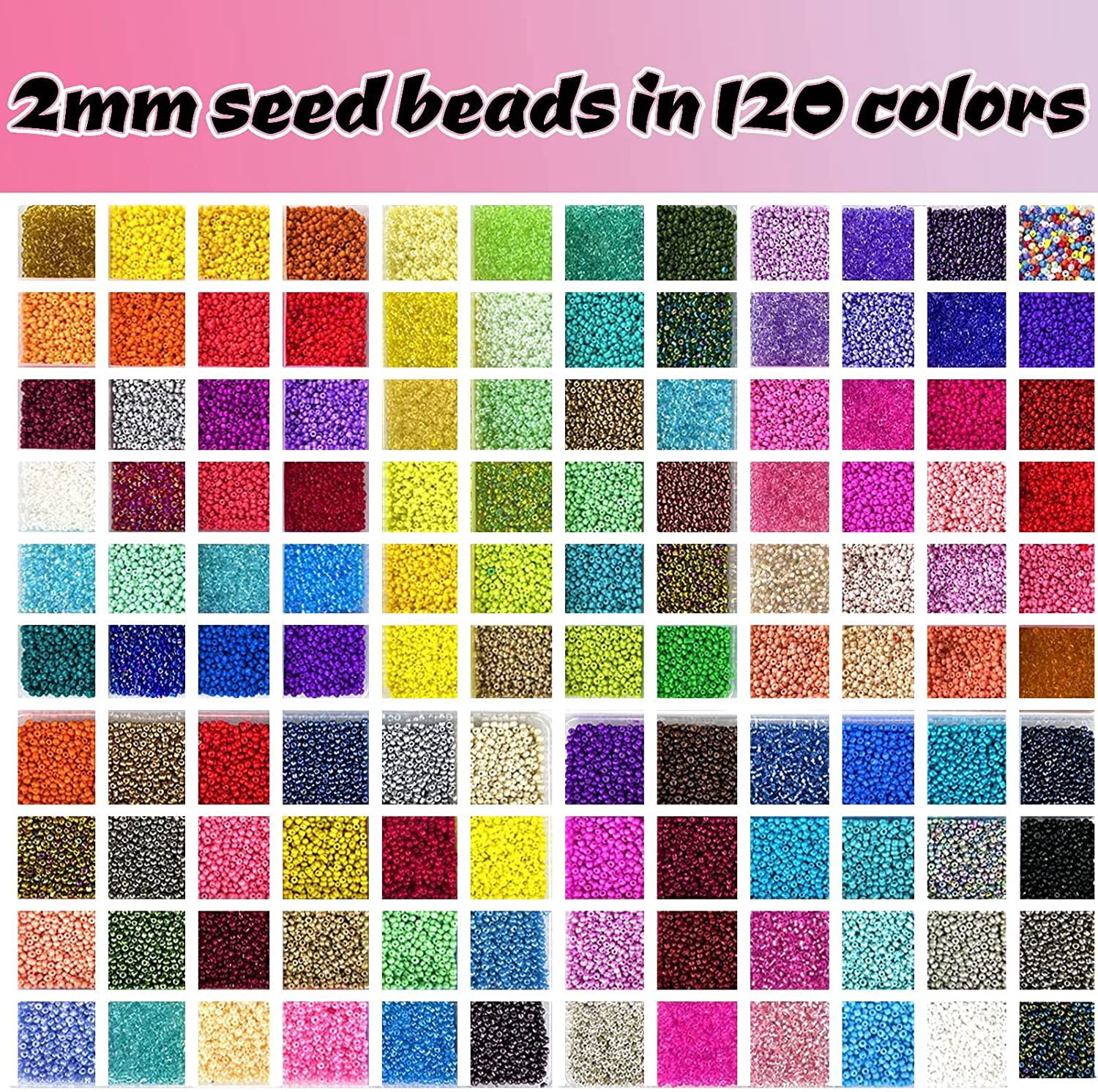 54000pcs Glass Seed Beads for Jewelry Making Kit, 120 Colors 2mm Small Beads Kit Bracelet Beads with Letter Evil Eye Beads Jump Rings & Charms Pendants for Bracelets Making, DIY, Adult Craft Supplies
