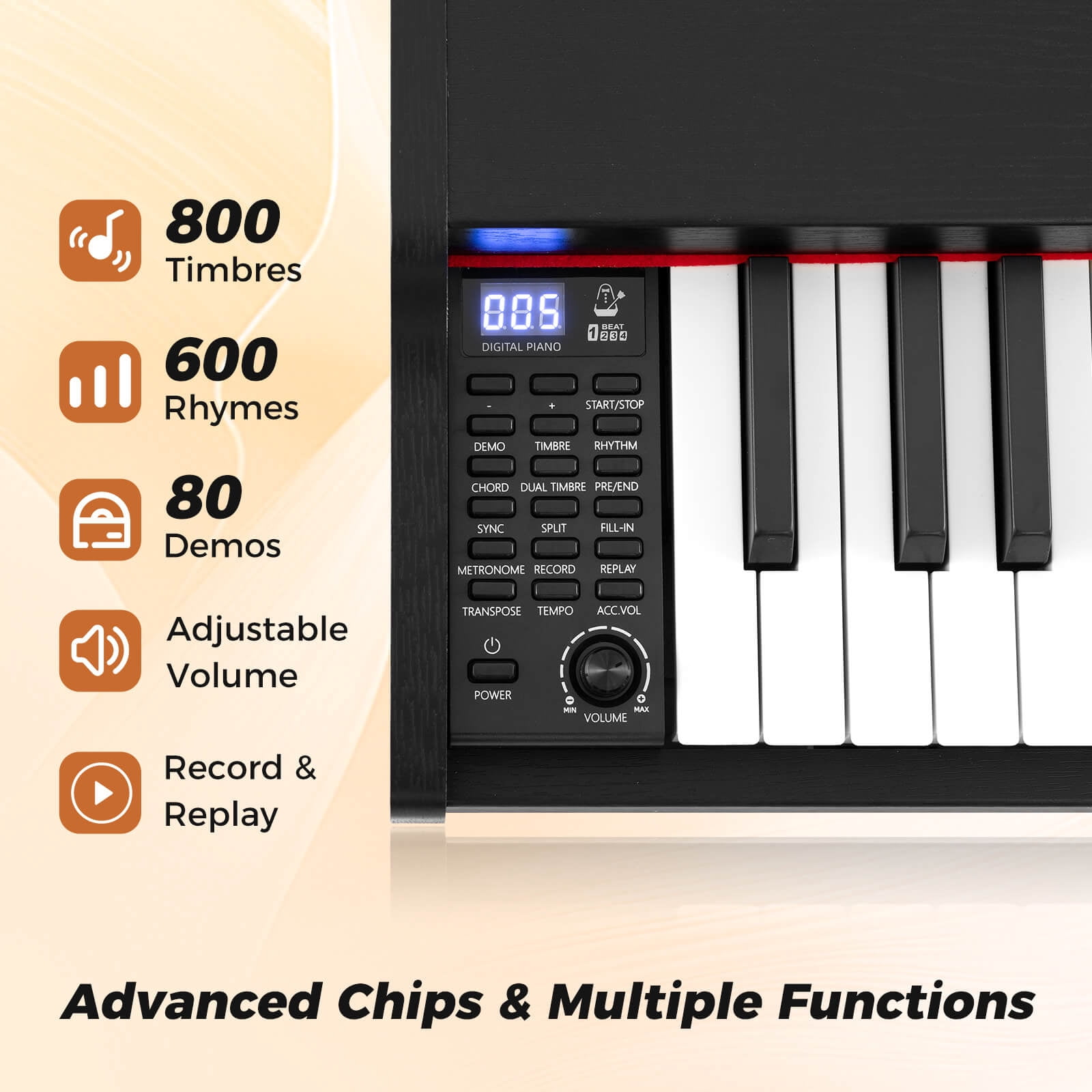 Costway 88-Key Keyboard Piano Set with Adjustable Stand & 2 Keyboard Mode 2 Speakers Black