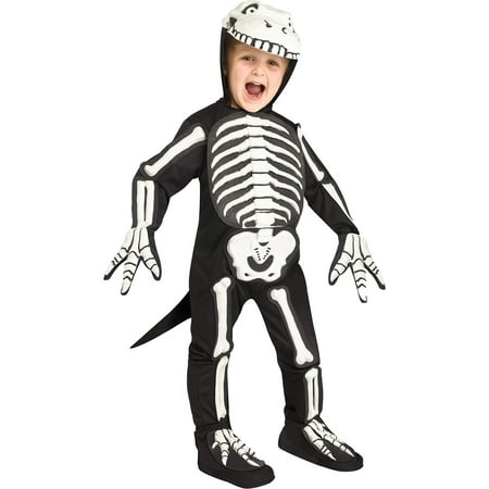 Toddler Boy Childs White Dino-Bones Dinosaur Skeleton Jumpsuit Halloween