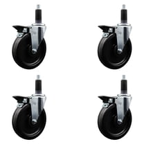 6 Inch Phenolic Swivel 1-1/8 Inch Expanding Stem Caster Set with Brake SCC