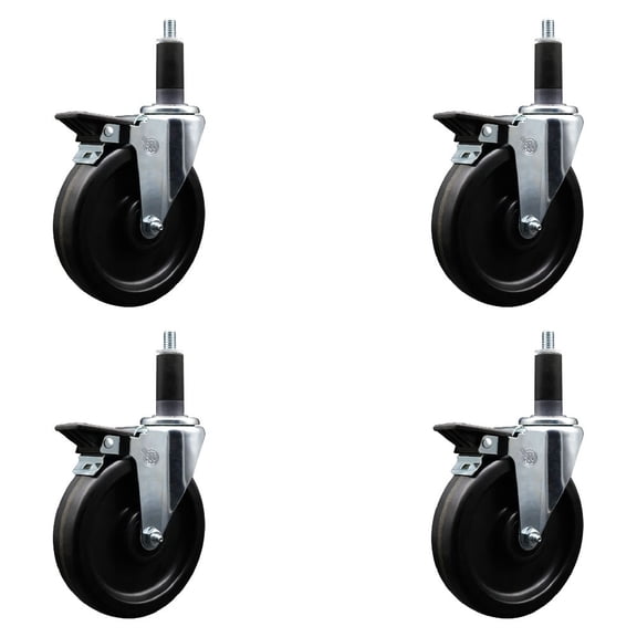 6 Inch Phenolic Swivel 1-1/8 Inch Expanding Stem Caster Set with Brake SCC
