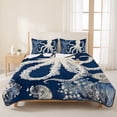 thumbnail image 3 of Full Quilt Set 78''x90'', Beige Octopus Coastal Lightweight Bedspread Coverlet Set with 2 Pillow Shams, Navy Blue Nautical Ocean Coral Breathable All Season Quilt Bedding for Bedroom/Guest Room, 3 of 9