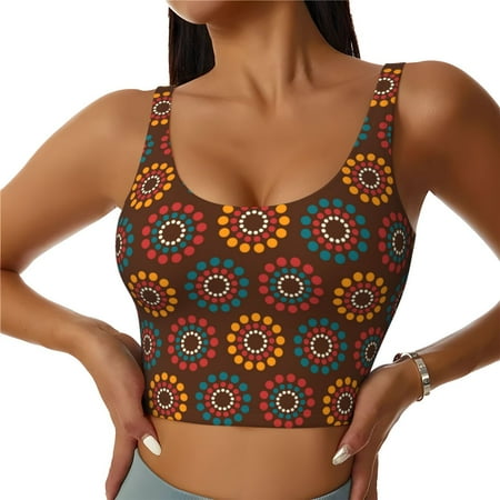 Jgfou 60s and 70s Aesthetic1 Print Womens Sports Bra - Padded Workout Sports Bras Crop Tank Top