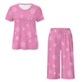 thumbnail image 5 of DISNIMO Cherry Blossom Printed Pajamas Set for Women, Comfy Sleepwear 2 Piece Lounge Set Round Neck Tops and Capri Pant Pjs, S, 5 of 7