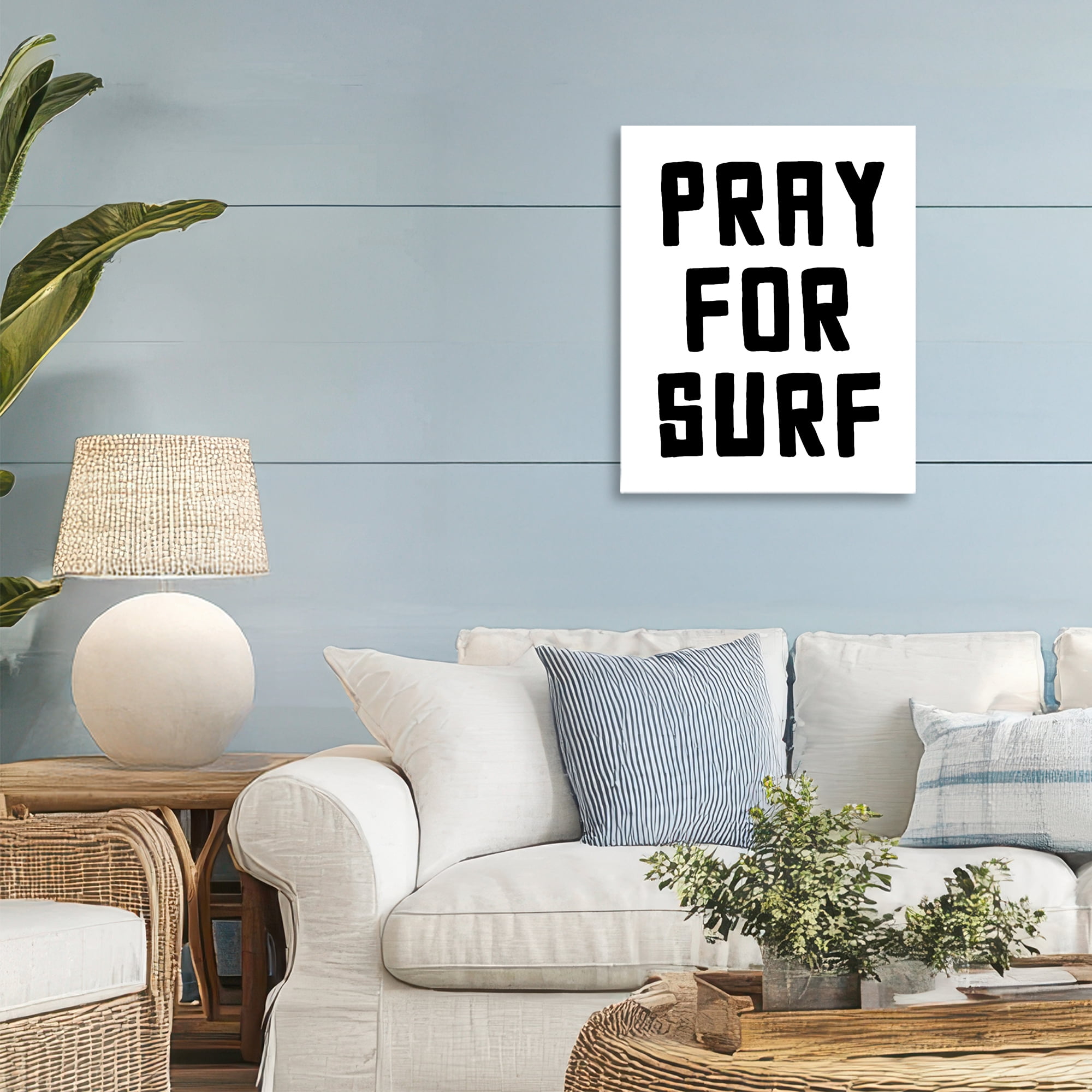 Pray For Surf Simple Sentiment Canvas Wall Art, design by Lettered and Lined