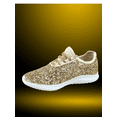 thumbnail image 2 of Zone1k Little Girl Big Girl Glitter Sparkle Comfort Light Weight Slip On Flat Sneaker Shoes ( Gold, 11), 2 of 4
