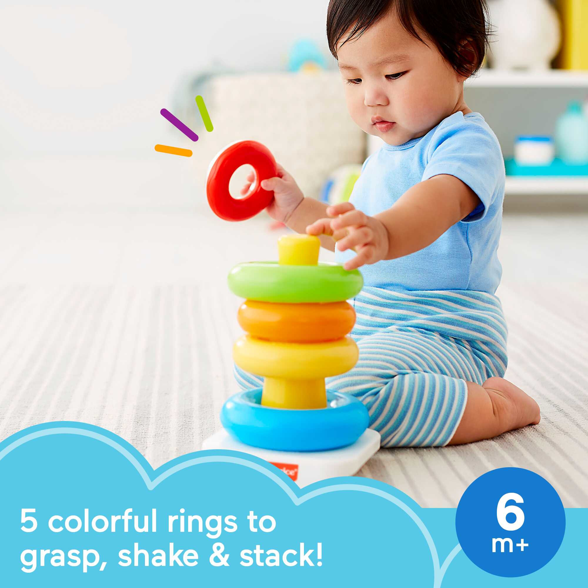 Fisher-Price Rock-a-Stack Ring Stacking Toy with Roly-Poly Base for Infants - image 4 of 6