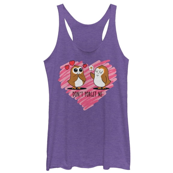 Women's Star Wars The Last Jedi Valentine Don't Porget Me Cartoon Racerback Tank Top Purple Heather Small