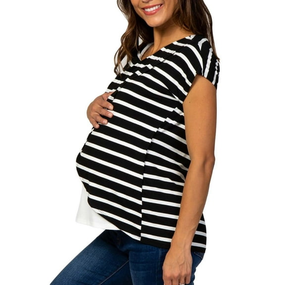 breaise Summer Breastfeeding Shirts for Womens Maternity Nursing Blouses Top Short Sleeve Comfy Pregnancy Double Layer Tunics Mama Clothes S-2XL
