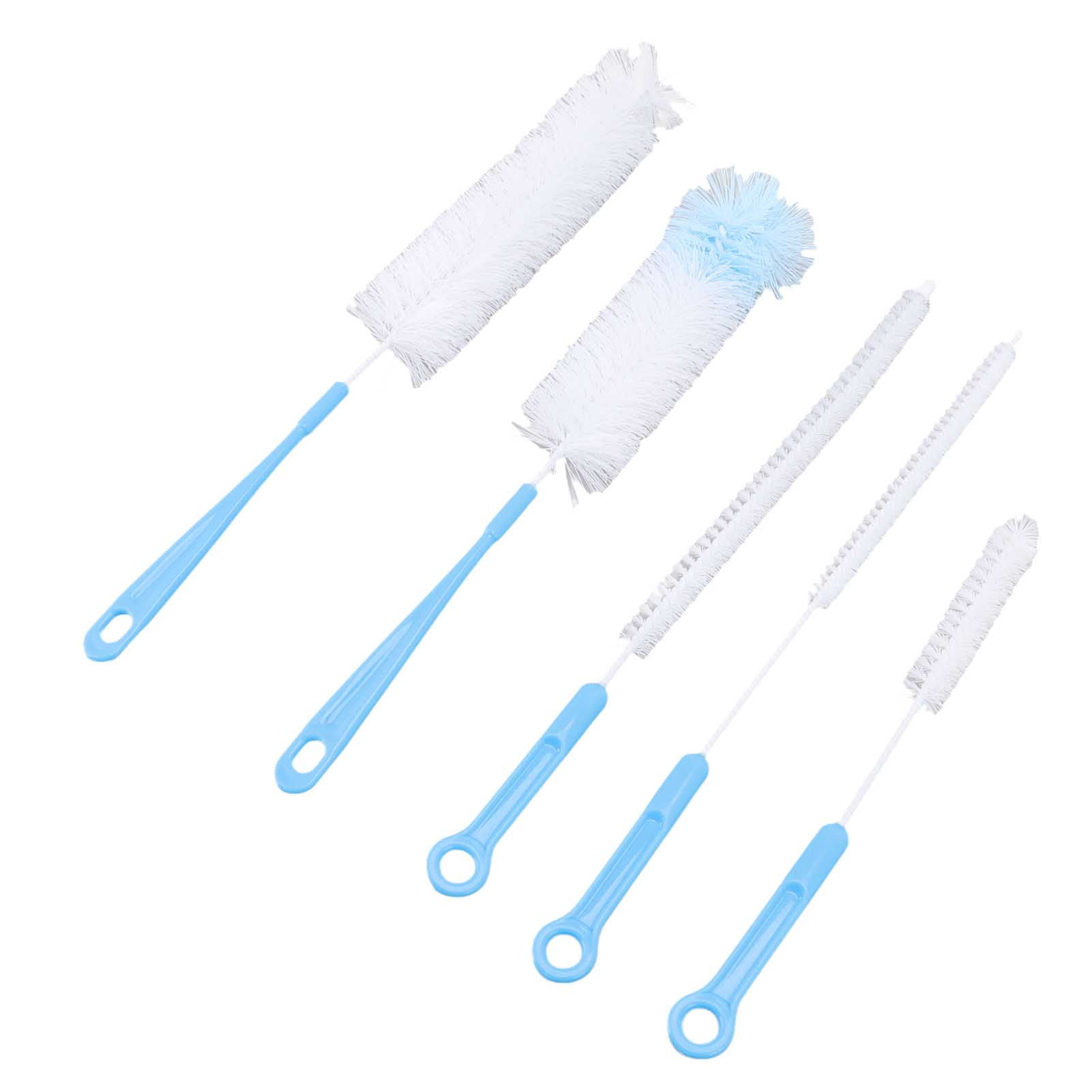 LAZIOEGR Bottle Brush Set Food Grade Long Handle 5 Types Water Bottle Cleaner for Wine Sports Bottles Hummingbird Feeders Blue, 15.35 inches / 39 cm