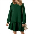 thumbnail image 3 of Sweatshirt Dresses for Women 2025 Long Sleeve Oversized Crewneck Sweatshirt Patchwork Ruffle Mini Dress Pullover Dark Green M, 3 of 6