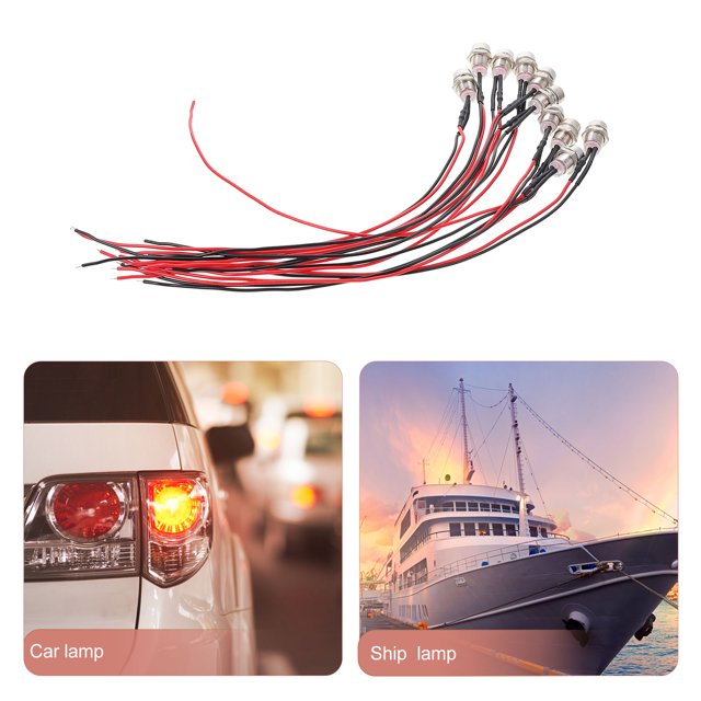 unbranded 10Ud Luz LED Indicadora Roja Con Cable Metalizada Para Control Y Señalización En Vehículos