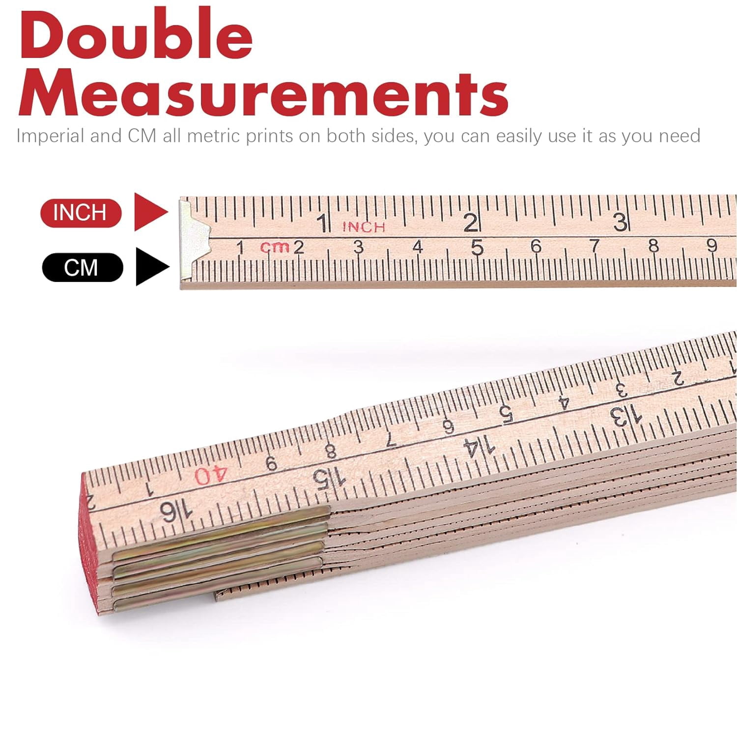 ABCISI 2 Pack Wood Folding Rule for Carpenters, 6.5FT/2M Hardwood Foldable Ruler with Brass Hinges | Portable Yard Stick with Easy-Read Inch & Metric Measurements