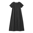 thumbnail image 7 of Ailaofu Womens Casual Short Sleeves Maxi Denim Dress Spring Summer Crewneck Vintage Loose Long Vest Jean Dress, 7 of 7