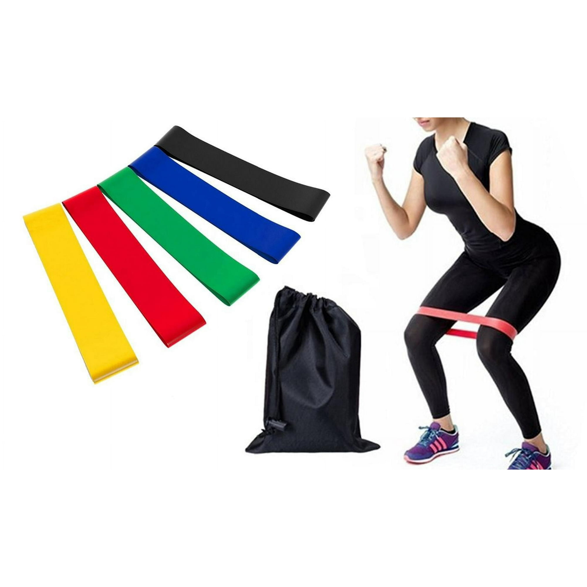 Waloo Exercise Bands Resistance Set for Fitness Workouts, Stretch Training Bands with Portable Carrying Case for Home or Travel, 5 Count
