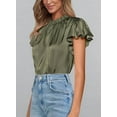 thumbnail image 6 of PRETTYGARDEN Business Casual Tops for Women Blouses Summer Short Sleeve Ruffle Satin Work Office Attire, 6 of 7