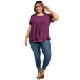 thumbnail image 2 of GRACE & GRANDEUR Women's Plus Size Blouses Pleated Short Sleeve Round Neck Casual Ruffle Summer Tops 2X Deep Burgundy, 2 of 5
