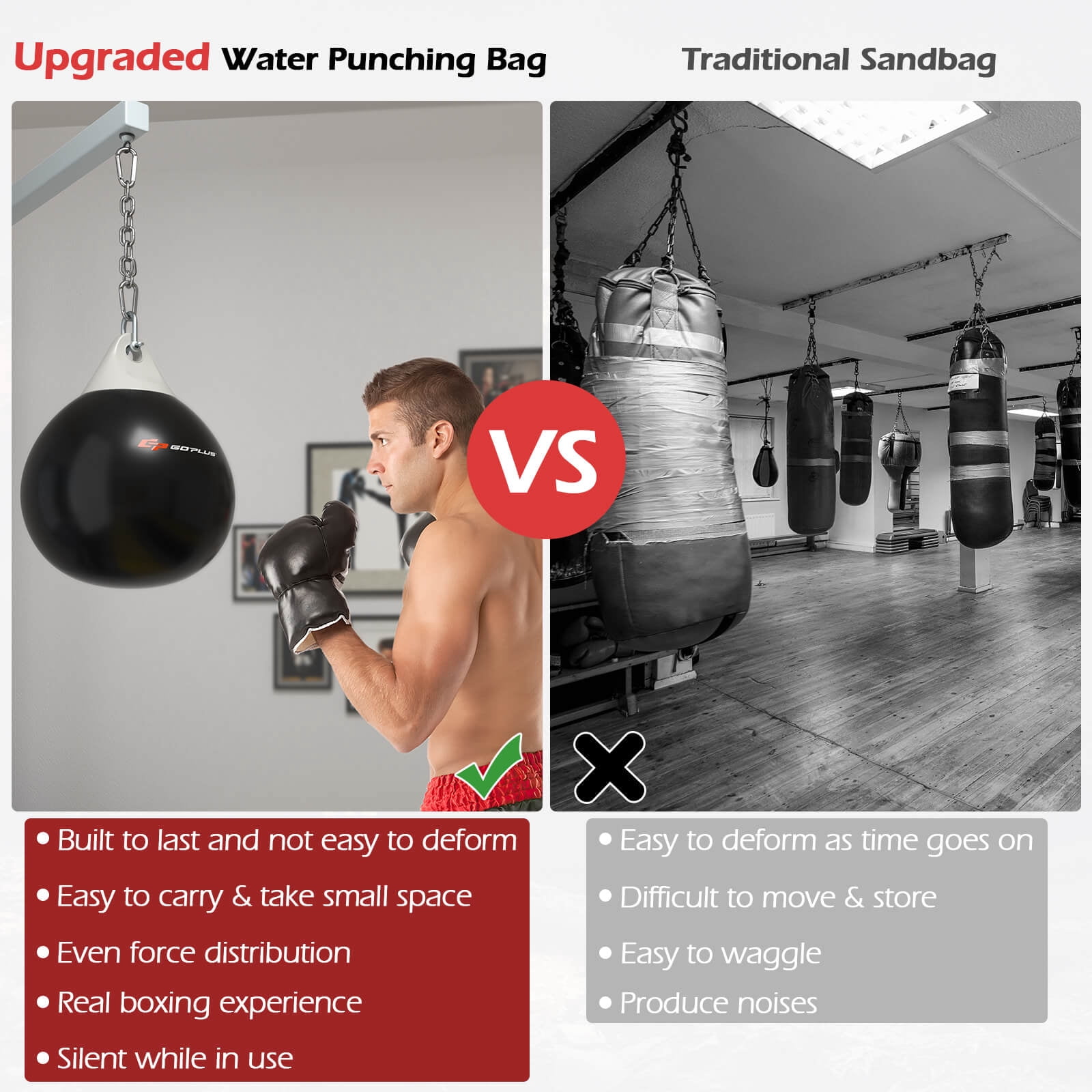 Goplus Water Punching Bag 21" 180 Pound Heavy Punching Bag with Adjustable Metal Chain Black