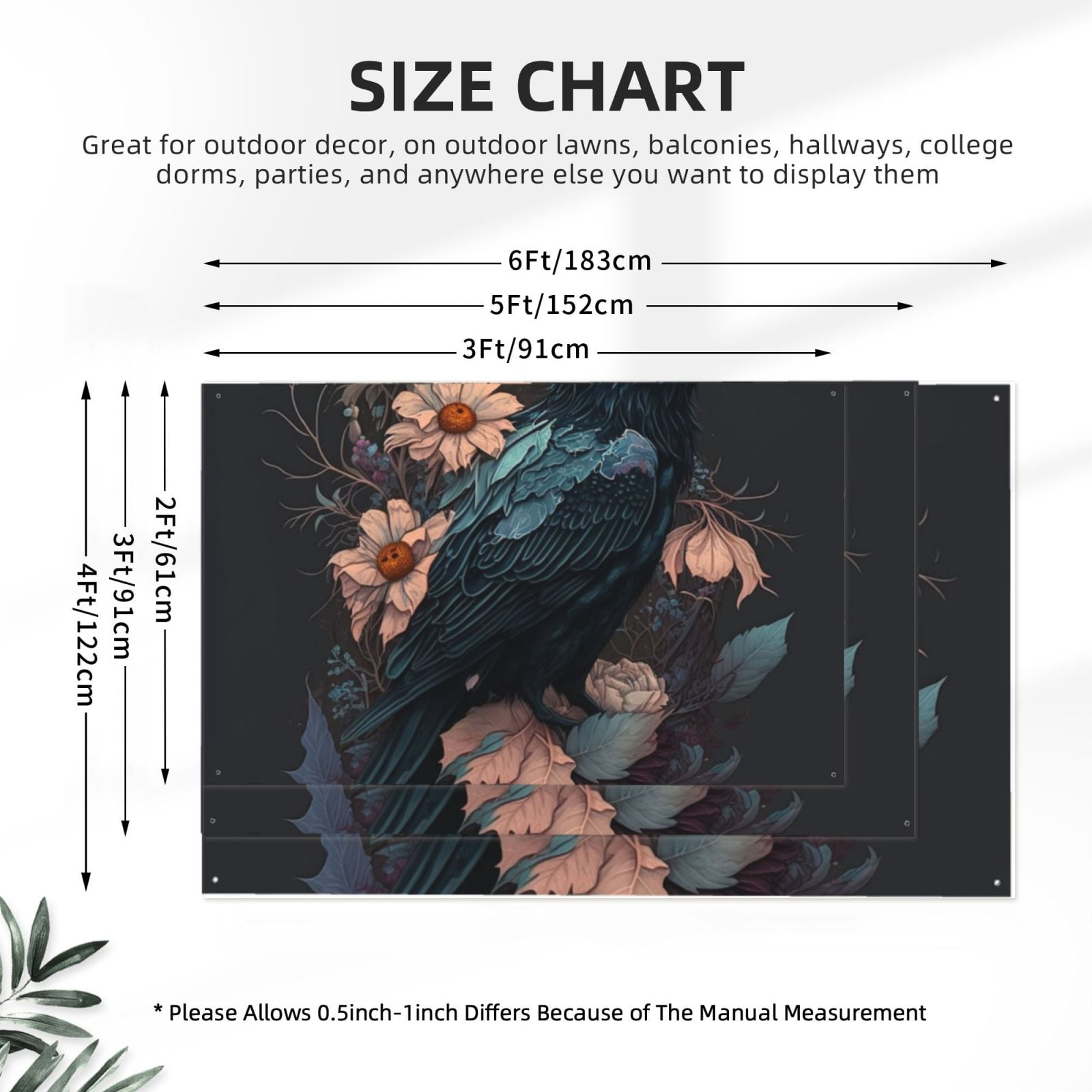 Crow Flowers Raven Gothic Four Hole Decorated Banner Flag for Garden Yard Home Decoration Indoor Outdoor 4x6 Ft