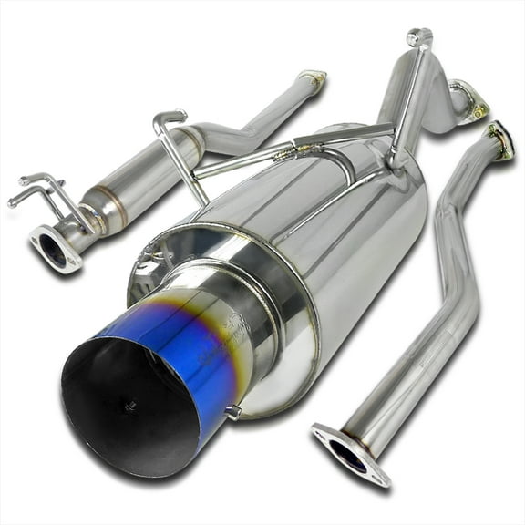 Spec-D Tuning Full Catback Exhaust System W/ Titanium Burnt Tip Compatible with 2001-2005 Honda Civic EX/HX/Si