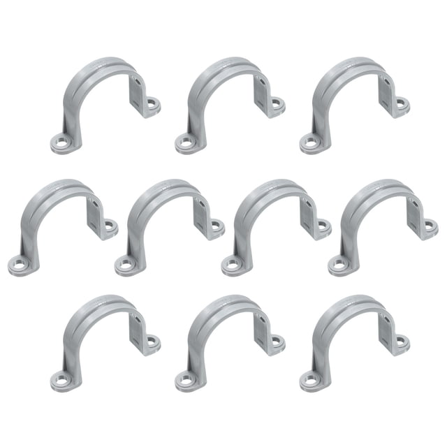 Paquete de 10 abrazaderas de tubo de 1-1/2 pulgadas, soportes de abrazadera de conducto de 2 agujeros, clips de soporte para cables y accesorios de tubo, gris