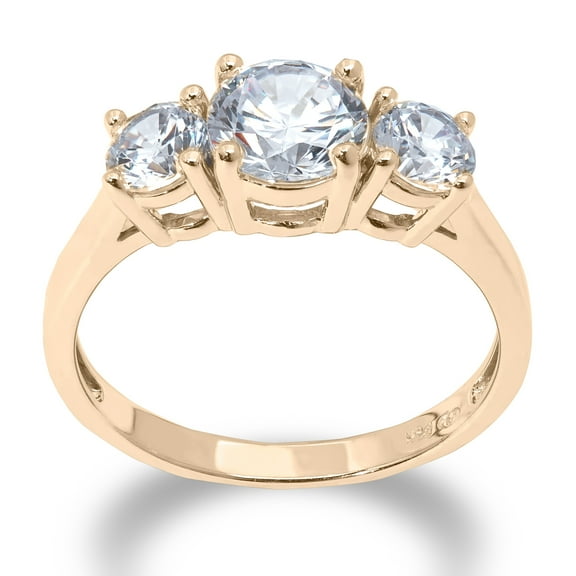Ioka - 14K Solid Yellow OR White Gold 2 Cttw. 3 Round Stone CZ Engagement Ring - Size 4.5