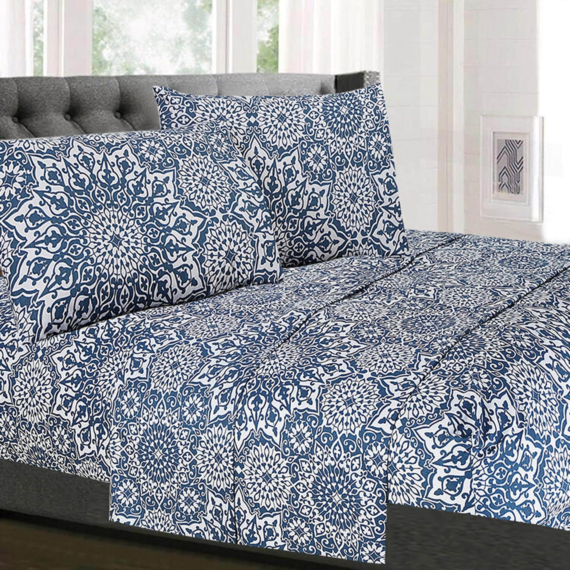 Sweet Home Collection Oasis 4-Piece Patterned Deep Pocket ...