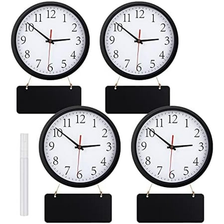 4 Pcs Silent Wall Clocks 10 Inch with Chalkboards and Marker, Battery Operated Round Multi Time Zone Clocks for Home, Kitchen, School, Office, Reception Areas, Classroom Decor