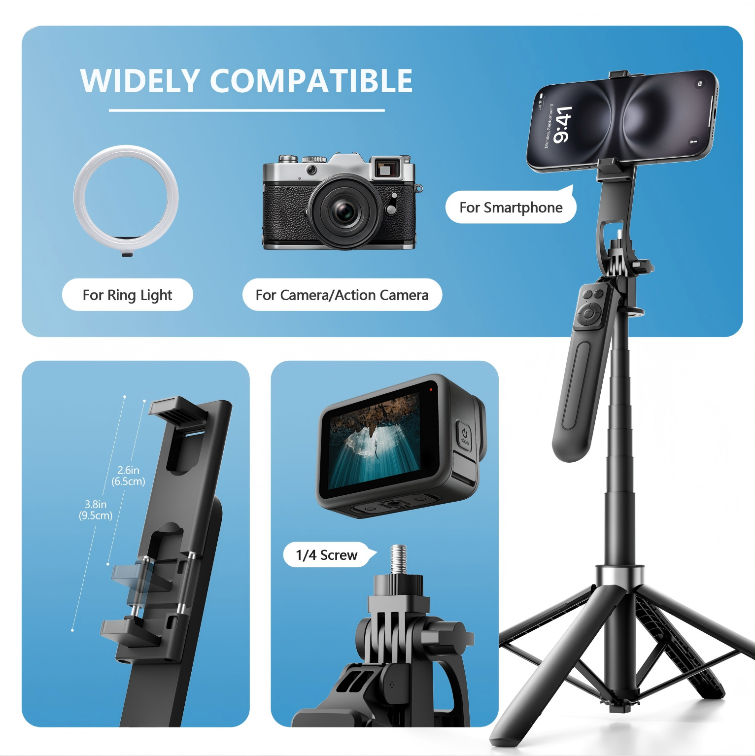 COSJM 71" Tripod with Phone Holder and Remote Control photo 3