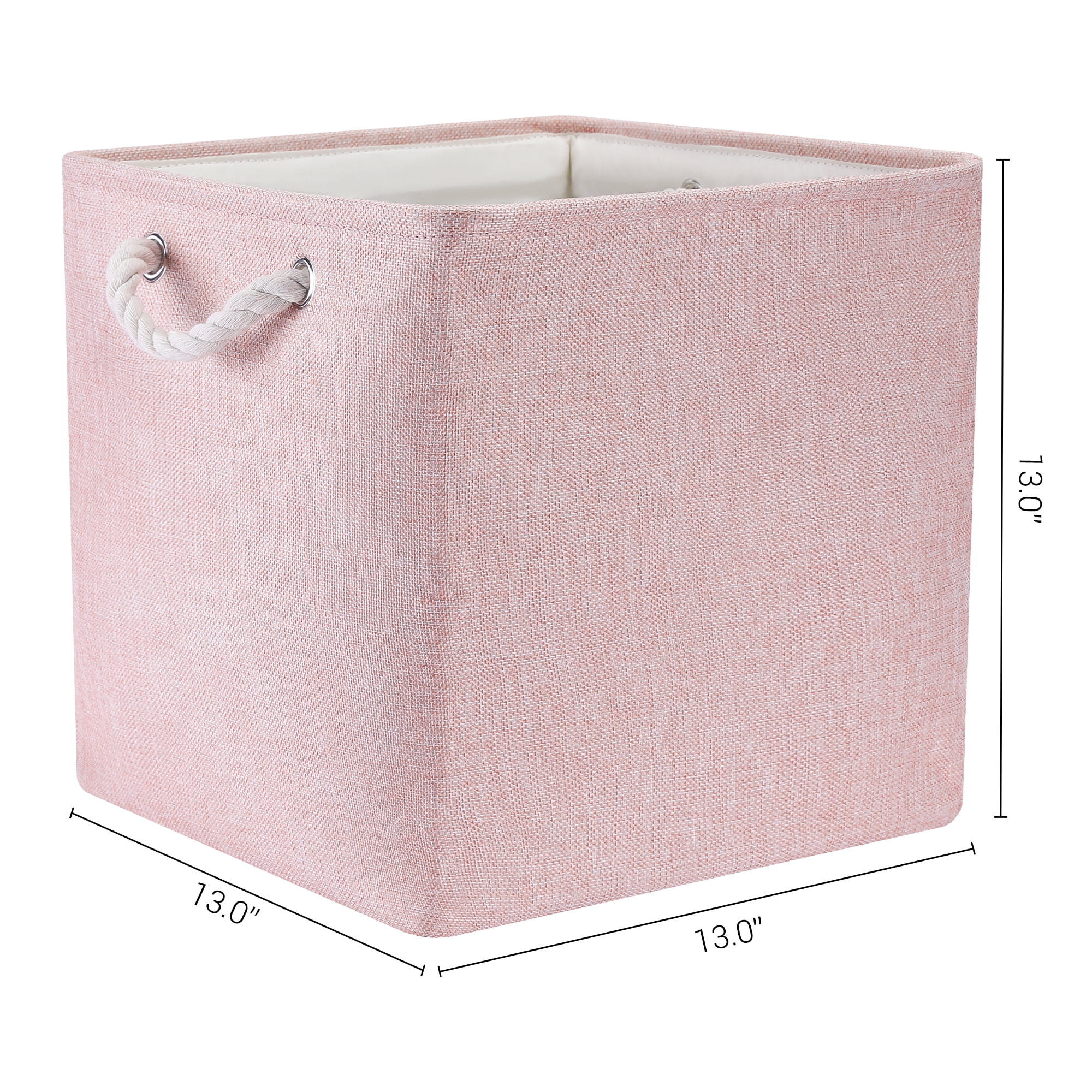 Unique Bargains 13 Inch Square Fabric Collapsible Storage Basket Bin with Handle Pink