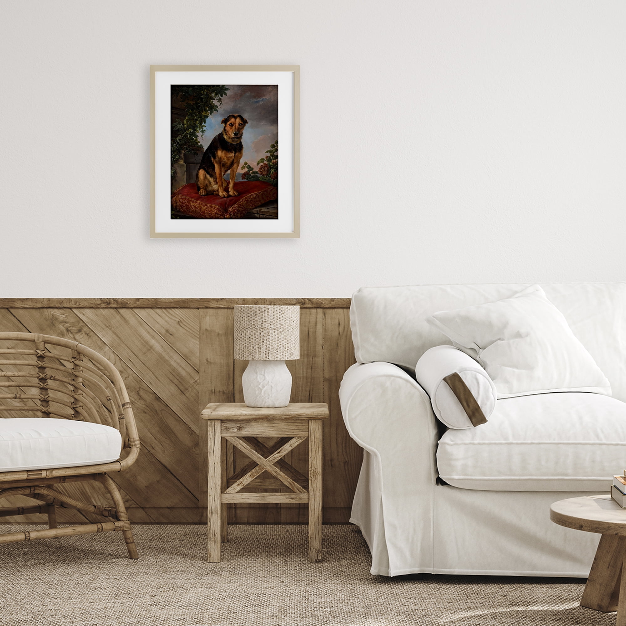 Stupell Industries Historical Dog on Cushion Birch Framed Print Under Glass, design by Lil' Rue