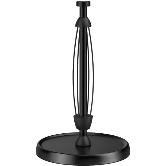 Paper Towel Holder Countertop, One-Handed Tear, Stainless Steel, Weighted Base, Black Paper Towel Holder Stand with Ratchet Mechanism for Kitchen Bathroom Decor Accessories, Black