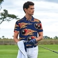 thumbnail image 3 of Rateoe Bowling Ball And Flame Pattern Men's Short Sleeve Polo Shirts, Golf Polo Shirts Short Sleeve Performance Moisture Wicking Dry-Small, 3 of 6