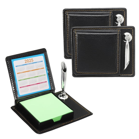 3pcs Leather Sticky Notes Holder with Pen Holder, Post Notes Holder Storage Box Desktop Mini Case Business Card Holder Memo Pad Organizer for Desk Home Office Gift,Green