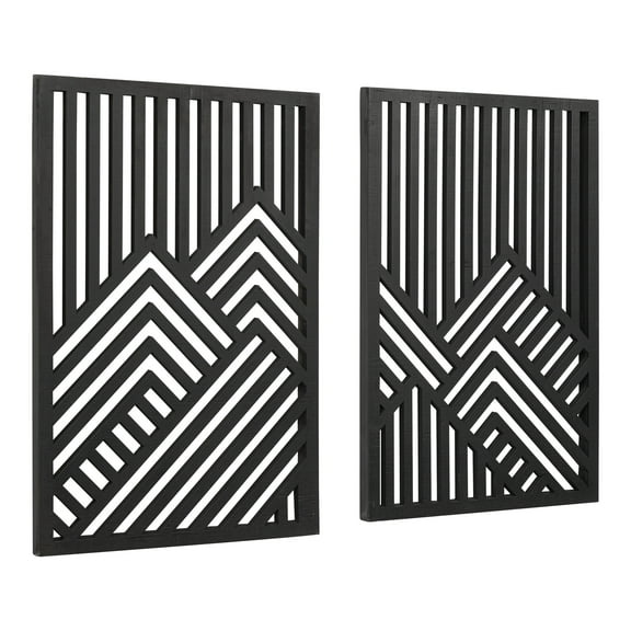 Kate and Laurel Montour Modern Art Plaque Set, 2 Piece 16x24, Black, Contemporary Carved Geometric Wall Art Home Decor for Display