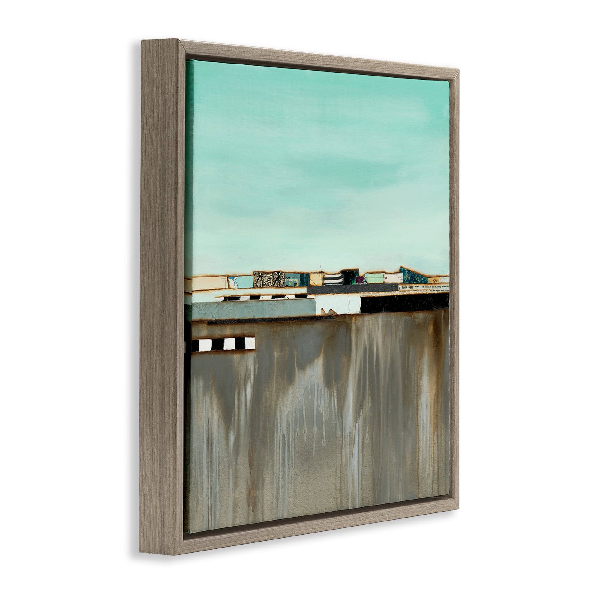 Stupell Industries Unique Urban Landscape Collage Abstract Painting Brown Floater Framed Canvas Art Print Wall Art, 25 x 25