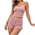 thumbnail image 4 of Loungewear for Women,Camisole Pajamas Set for Women Lace Trim Crop Top with Ruffle Shorts Sleepwear 2 Pieces Pjs Lounge Sets, 4 of 5