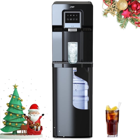 IKT Bottom Loading Water Dispenser with Ice Maker 18lbs Daily Capacity ,5 Gallon, Black, No Hot Water,for Home and Office